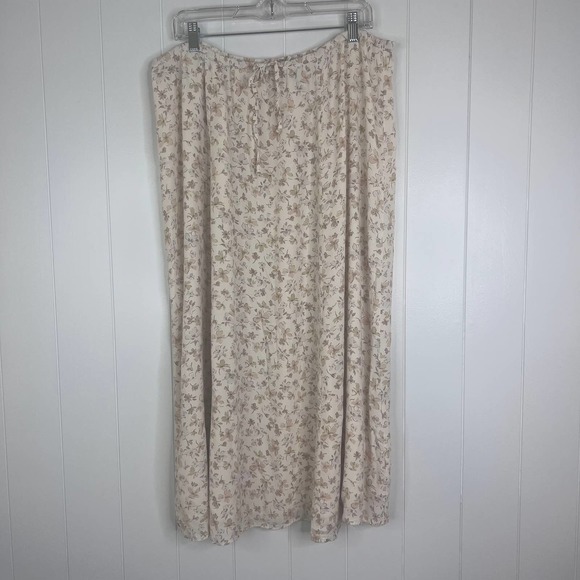 L.L. Bean Skirts Llbean Cream And Tan Floral Lined Maxi Cottage